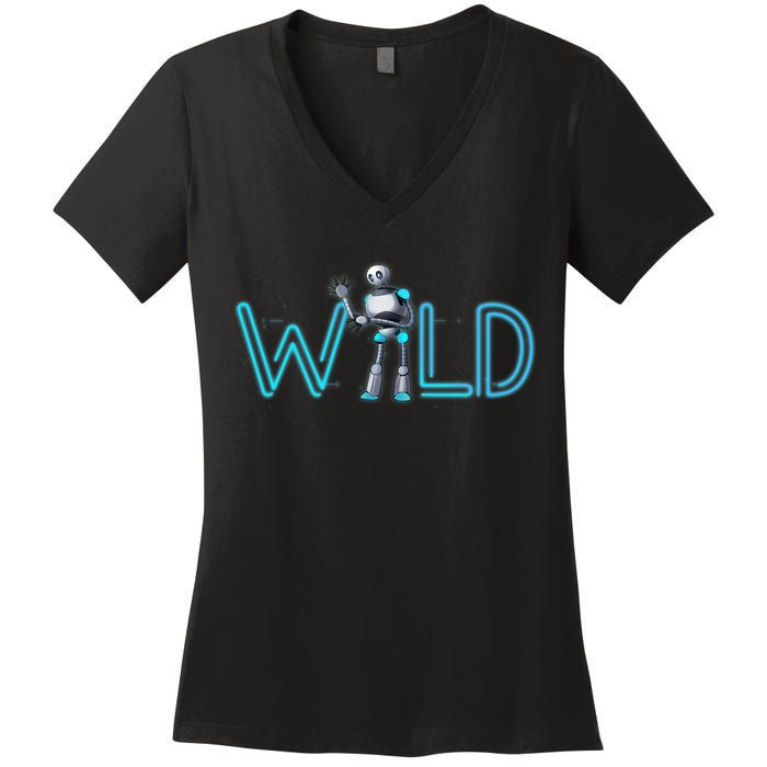 Wild Retro Vintage Robotic Robot Scifi Tech Art Women's V-Neck T-Shirt