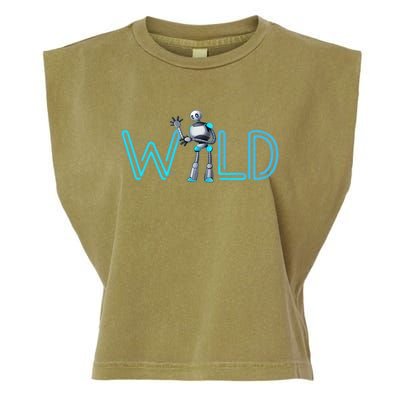 Wild Retro Vintage Robotic Robot Scifi Tech Art Garment-Dyed Women's Muscle Tee
