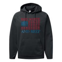 Womens Red White And Beef 4th Of July Cattle American Flag Cow Performance Fleece Hoodie