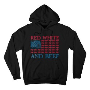 Womens Red White And Beef 4th Of July Cattle American Flag Cow Hoodie