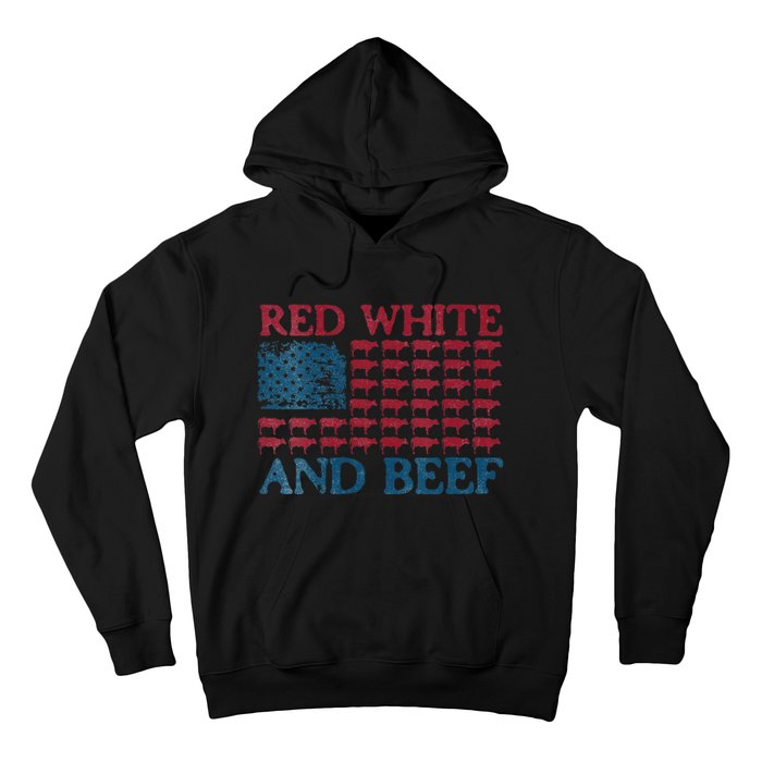 Womens Red White And Beef 4th Of July Cattle American Flag Cow Hoodie