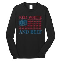 Womens Red White And Beef 4th Of July Cattle American Flag Cow Long Sleeve Shirt