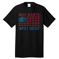 Womens Red White And Beef 4th Of July Cattle American Flag Cow Tall T-Shirt