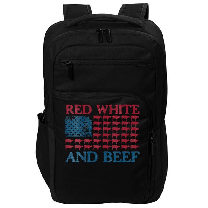 Womens Red White And Beef 4th Of July Cattle American Flag Cow Impact Tech Backpack