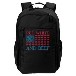 Womens Red White And Beef 4th Of July Cattle American Flag Cow Daily Commute Backpack