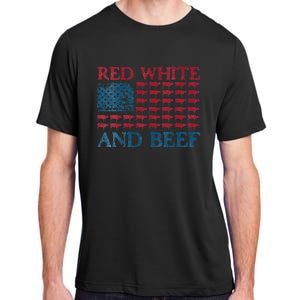 Womens Red White And Beef 4th Of July Cattle American Flag Cow Adult ChromaSoft Performance T-Shirt