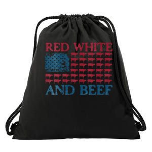 Womens Red White And Beef 4th Of July Cattle American Flag Cow Drawstring Bag