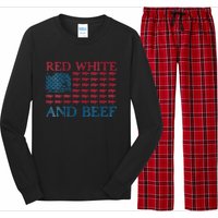 Womens Red White And Beef 4th Of July Cattle American Flag Cow Long Sleeve Pajama Set