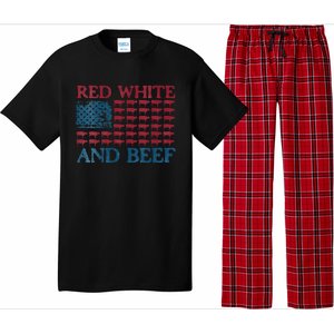 Womens Red White And Beef 4th Of July Cattle American Flag Cow Pajama Set