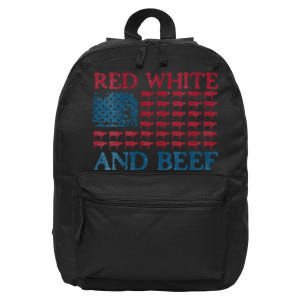 Womens Red White And Beef 4th Of July Cattle American Flag Cow 16 in Basic Backpack