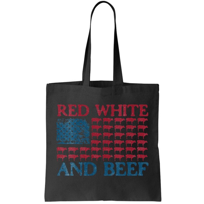 Womens Red White And Beef 4th Of July Cattle American Flag Cow Tote Bag