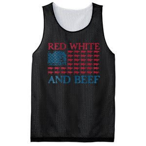 Womens Red White And Beef 4th Of July Cattle American Flag Cow Mesh Reversible Basketball Jersey Tank