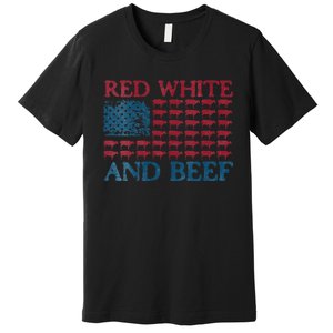 Womens Red White And Beef 4th Of July Cattle American Flag Cow Premium T-Shirt