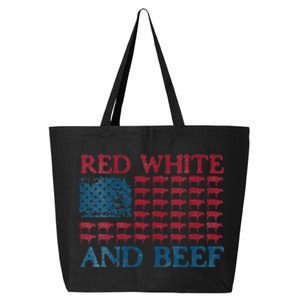 Womens Red White And Beef 4th Of July Cattle American Flag Cow 25L Jumbo Tote