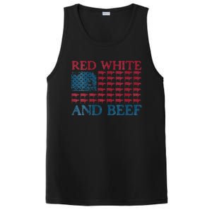 Womens Red White And Beef 4th Of July Cattle American Flag Cow PosiCharge Competitor Tank