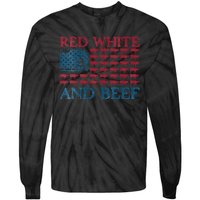 Womens Red White And Beef 4th Of July Cattle American Flag Cow Tie-Dye Long Sleeve Shirt