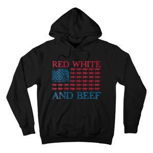 Womens Red White And Beef 4th Of July Cattle American Flag Cow Tall Hoodie