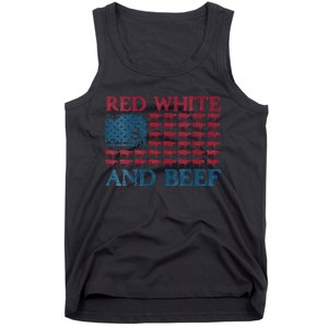 Womens Red White And Beef 4th Of July Cattle American Flag Cow Tank Top