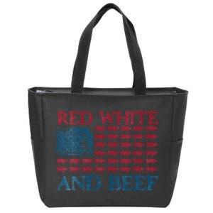 Womens Red White And Beef 4th Of July Cattle American Flag Cow Zip Tote Bag