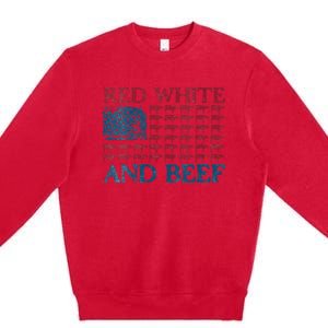 Womens Red White And Beef 4th Of July Cattle American Flag Cow Premium Crewneck Sweatshirt