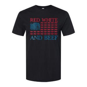 Womens Red White And Beef 4th Of July Cattle American Flag Cow Softstyle CVC T-Shirt