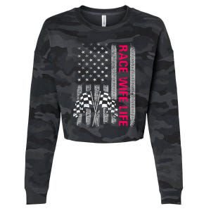 Wo Race Wife Life Racing Racer Mom American Usa Flag Meaningful Gift Cropped Pullover Crew