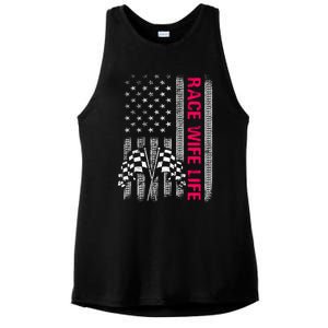 Wo Race Wife Life Racing Racer Mom American Usa Flag Meaningful Gift Ladies PosiCharge Tri-Blend Wicking Tank