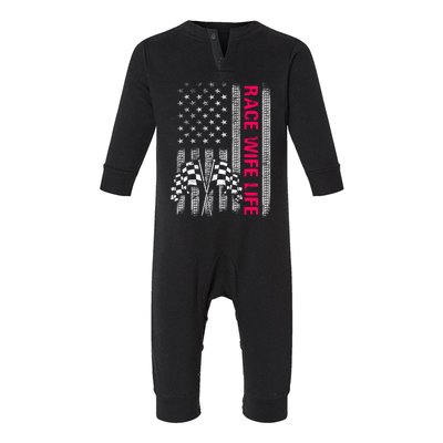 Wo Race Wife Life Racing Racer Mom American Usa Flag Meaningful Gift Infant Fleece One Piece