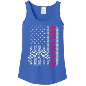 Wo Race Wife Life Racing Racer Mom American Usa Flag Meaningful Gift Ladies Essential Tank