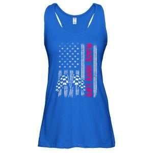 Wo Race Wife Life Racing Racer Mom American Usa Flag Meaningful Gift Ladies Essential Flowy Tank