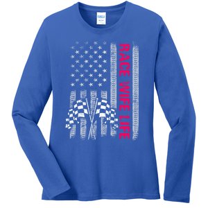 Wo Race Wife Life Racing Racer Mom American Usa Flag Meaningful Gift Ladies Long Sleeve Shirt