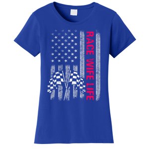 Wo Race Wife Life Racing Racer Mom American Usa Flag Meaningful Gift Women's T-Shirt