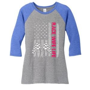 Wo Race Wife Life Racing Racer Mom American Usa Flag Meaningful Gift Women's Tri-Blend 3/4-Sleeve Raglan Shirt