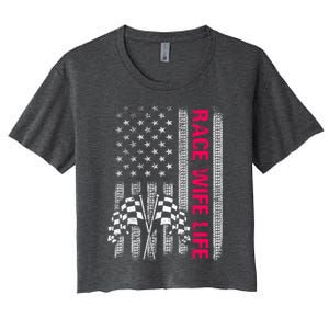 Wo Race Wife Life Racing Racer Mom American Usa Flag Meaningful Gift Women's Crop Top Tee