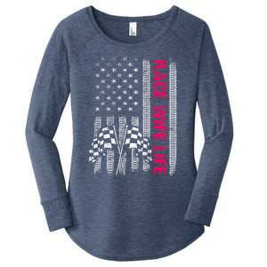 Wo Race Wife Life Racing Racer Mom American Usa Flag Meaningful Gift Women's Perfect Tri Tunic Long Sleeve Shirt