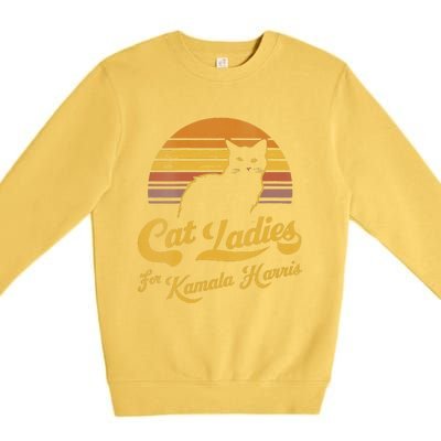 Women Retro Women Kamala Harris Cat Lady Gift Premium Crewneck Sweatshirt