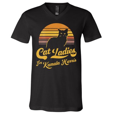 Women Retro Women Kamala Harris Cat Lady Gift V-Neck T-Shirt