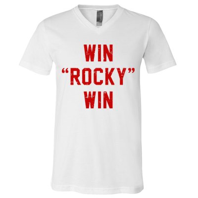 Win Rocky Win Pre Distessed Font V-Neck T-Shirt