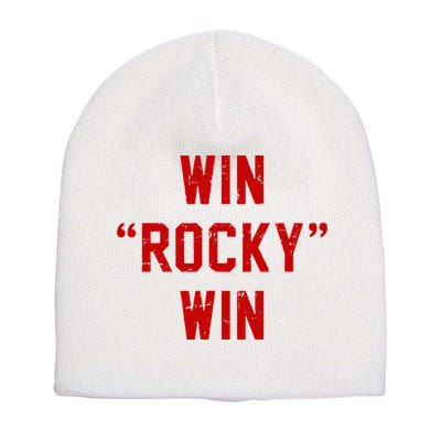 Win Rocky Win Pre Distessed Font Short Acrylic Beanie
