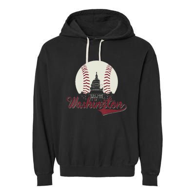 Womens Retro Washington DC Baseball National Mall Silhouette Sport Garment-Dyed Fleece Hoodie