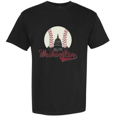 Womens Retro Washington DC Baseball National Mall Silhouette Sport Garment-Dyed Heavyweight T-Shirt