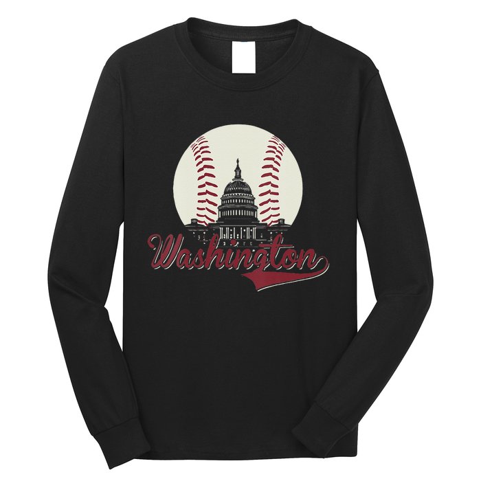 Womens Retro Washington DC Baseball National Mall Silhouette Sport Long Sleeve Shirt