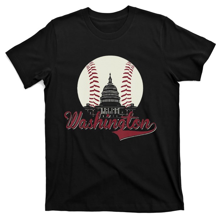 Womens Retro Washington DC Baseball National Mall Silhouette Sport T-Shirt