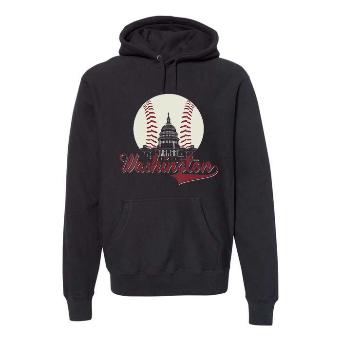 Womens Retro Washington DC Baseball National Mall Silhouette Sport Premium Hoodie