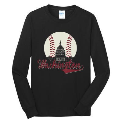 Womens Retro Washington DC Baseball National Mall Silhouette Sport Tall Long Sleeve T-Shirt