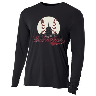 Womens Retro Washington DC Baseball National Mall Silhouette Sport Cooling Performance Long Sleeve Crew