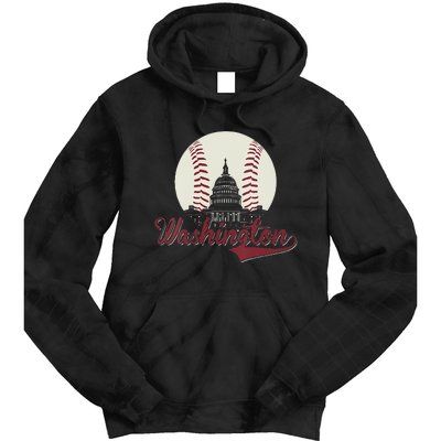 Womens Retro Washington DC Baseball National Mall Silhouette Sport Tie Dye Hoodie