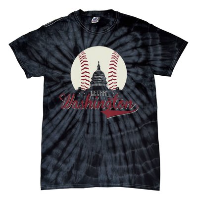 Womens Retro Washington DC Baseball National Mall Silhouette Sport Tie-Dye T-Shirt