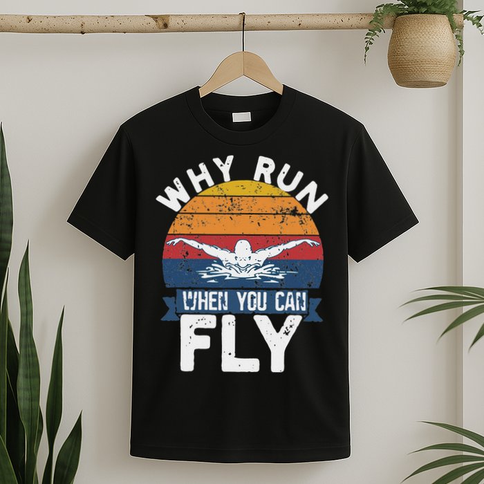 Why Run When You Can Fly Butterfly Stroke Swim Team Swimmi T-Shirt