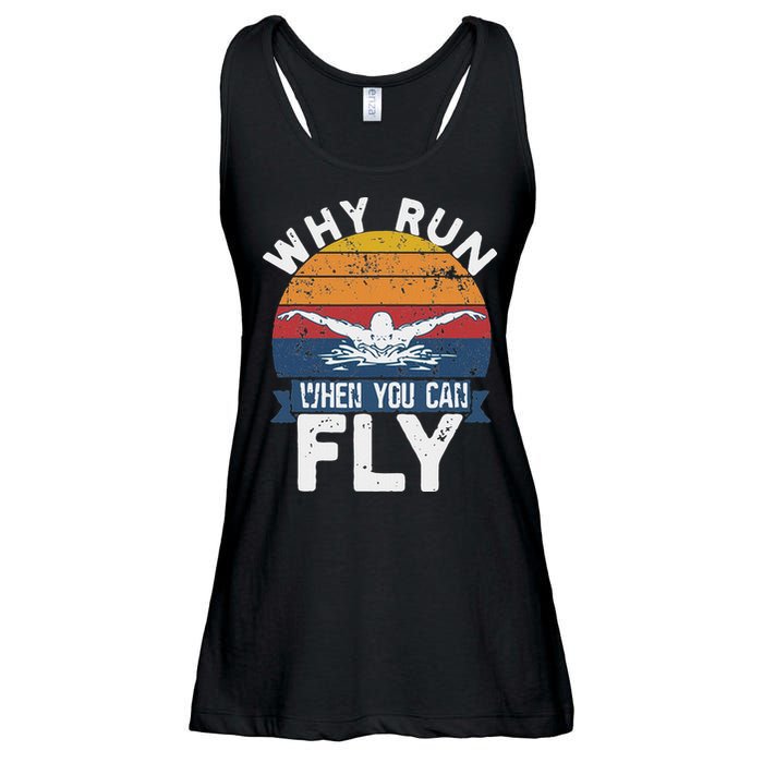 Why Run When You Can Fly Butterfly Stroke Swim Team Swimmi Ladies Essential Flowy Tank